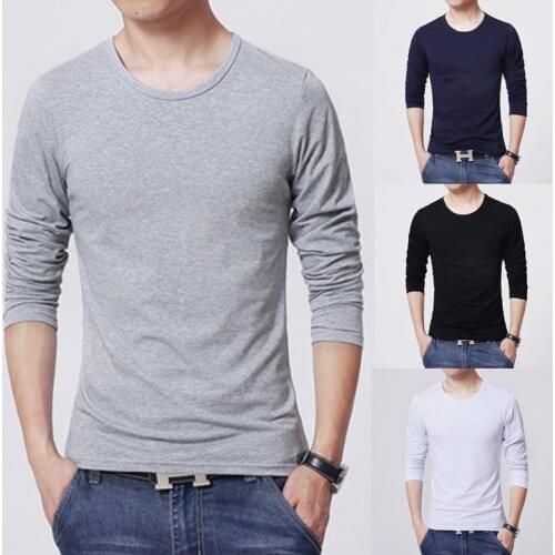 Mens T shirt Solid colors Long Sleeve Slim T-shirt young men Pure color tee shirt 3XL size O neck Casual Tee Free Shipping