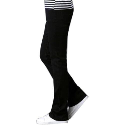 Mens flared jeans pants casual stretch horn black black Korean style pants