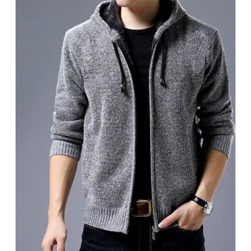 Mens Sweaters Autumn Winter Warm Thick Velvet Sweater Jackets Cardigan Coats Male Clothing Casual Knitwear DA038