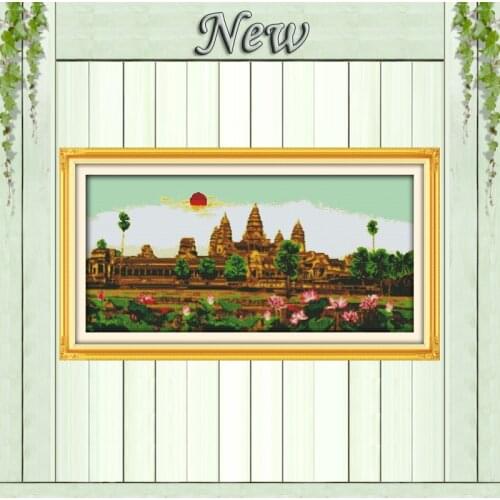 Angkor Wat lotus famous building scenery Counted print on fabric DMC 14CT 11CT DIY Embroidery Sets Cross Stitch Needlework kits