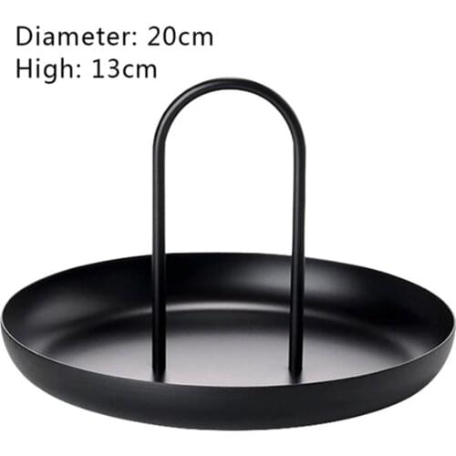 Desktop Storage Tray Living Room Kitchen Table Meal Snack Plate with Handle Home Decor Plastic Round Jewelry Trays
