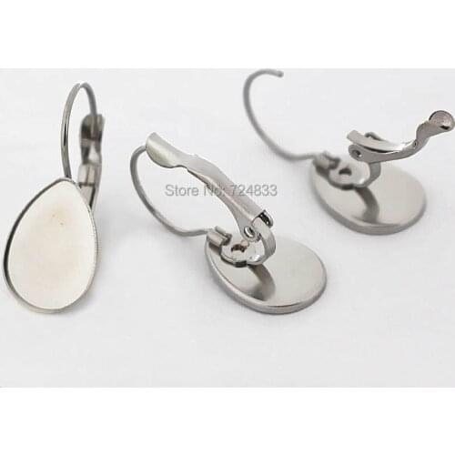 Blank Stainless Steel Ear Wire Clip Hook Earrings Settings with 10x14mm Teardrop Bezel Resin Cabochons Bases Findings Wholesale