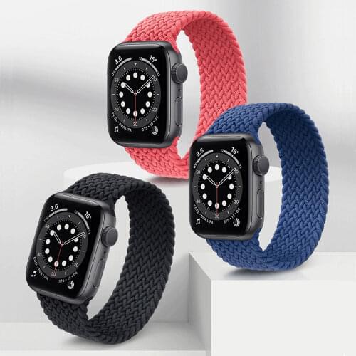 2021 Nylon Braided Watchband for iWatch Bands Series 44mm 42mm 40mm 38mm 6/SE/5/4/3 Solo Loop Stretchable Sport Wristband