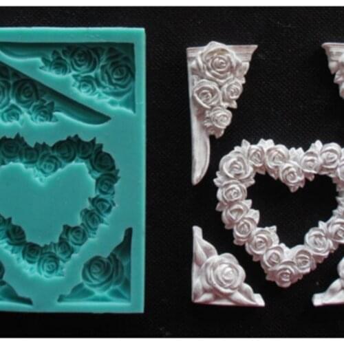 Heart and Frame with Roses Silicone Mold Moldchocolate Mold Fondant Cake Decoration Mold Sugar Craft Tools Moulds PRZY