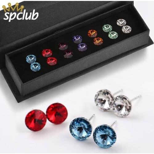 Trending Crystal From Swarovski Round Small Earrings Set Korean Brincos Women Accessories Weekly Earings Fashion Jewelry