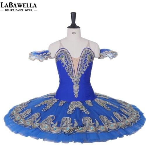 Blue Bird Raymanda Professional Ballet Costume Platter Adults Ballet Blue Tutus Performance With Gold Pancake CostumesBT9163