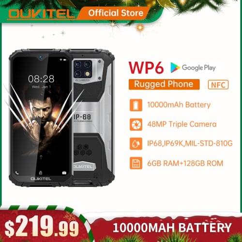 OUKITEL WP6 6GB 128GB 10000mAh Smartphone 6.3'' FHD Waterproof Mobile Phone Octa Core 48MP Triple Cameras Rugged phone