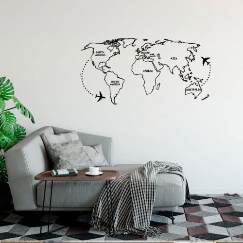 Modern Home Decor World Map Wall Sticker Vinyl Interior Design Bedroom Living Room Map Of The World Wall Decal Removable DW5672