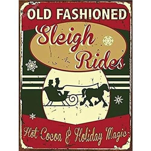 Old-fashioned Sleigh Metal Sign, Holiday Christmas Decoration, Plates and Winter Signs Christmas Gift