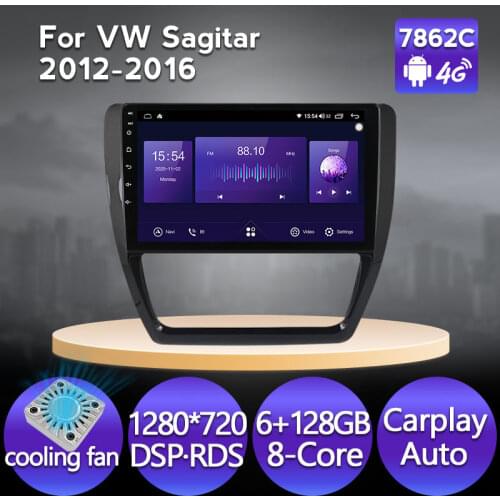 Top!cooling fan" 1280*720 6GB+128GB Android 11 Car Navigation GPS Radio Player For VW Sagitar 2012-2016 Carplay+Auto 4G LTE DSP