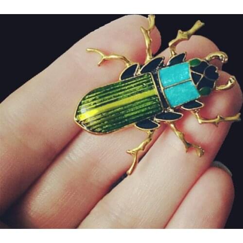 Vintage Design Gold Color Insect Brooches for Women Dress Scarf Beetle Brooch Green Enamel Pin Jewelry Accessories Men Kid Gifts