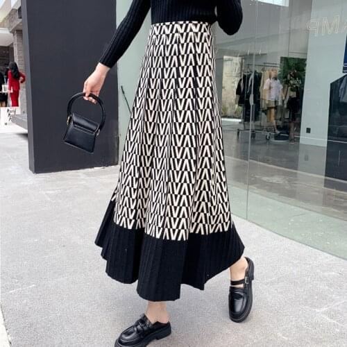 Womens Vintage Clothes Long Skirts Black Harajuku High Waist Streetwear 2021 fall winter Fashion Elastic Preppy Style Midi Skirt