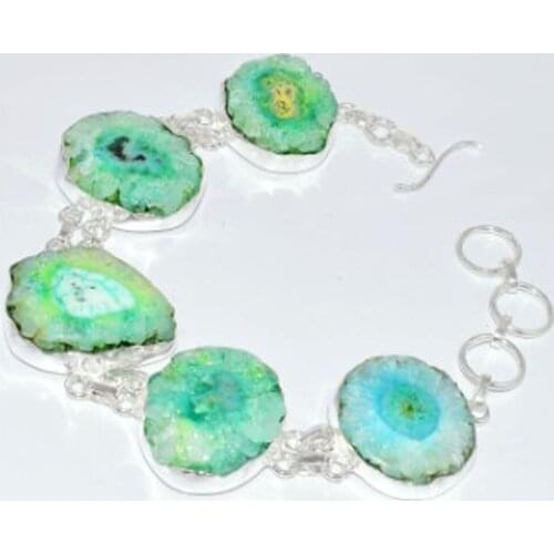 Green Solar Quarts Bracelet Silver Overlay Over Copper , 24.7 cm, B3613