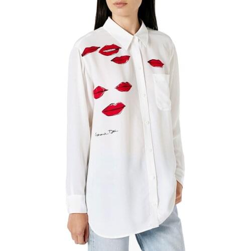 Casual Blouse Shirt Fashion 2016 Spring Autumn Women Blouses Sexy Lips Print Shirts Long Sleeve Turn Down Collar Blusas Tops