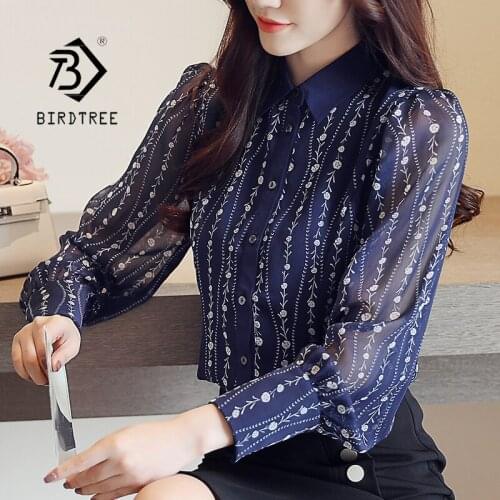 Chiffon Shirts Spring Women Printing Long Sleeve Blouse Office Lady Tops Woman Basic Bottoming 2021 Autumn T11001X