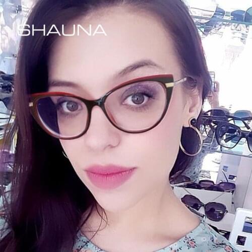 SHAUNA Anti-Blue Light TR90 Cat Eye Women Optical Frame Spring Hinge Double Colors Eyeglasses Frame