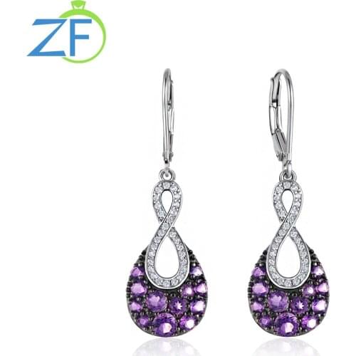 GZ ZONGFA High Quality Natural Amethyst Fine Jewelry Gift Wedding Party 925 Sterling Silver Crystal Earrings For Women
