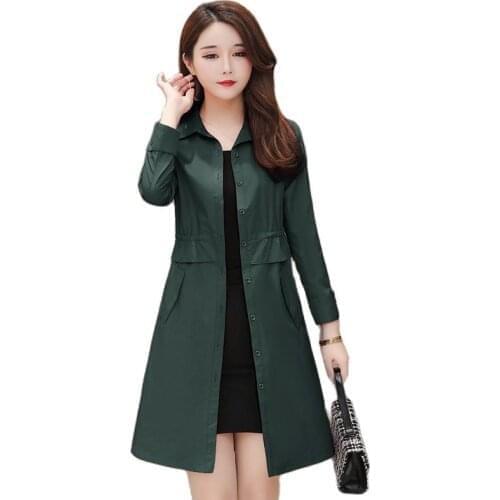 2021 Autumn Trench Coat Spring Women Long Slim Streetwear Single Breasted Windbreaker Female Plus Size Outwear Overcoat 3XL Q73