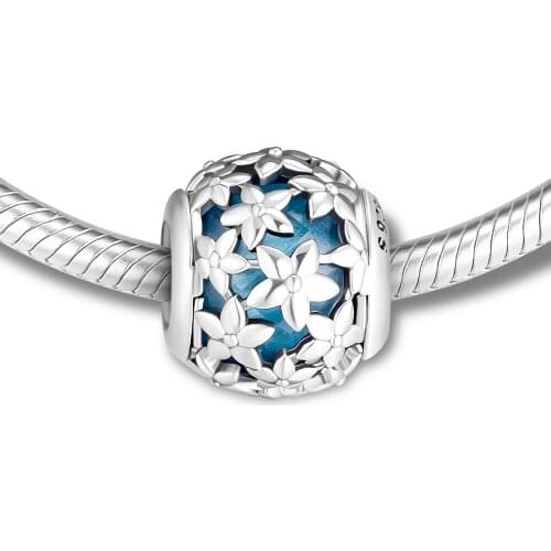 Fandola CKK 100% 925 Sterling-Silver Dazzling Daisies Charm Fits Pandora Charms Bracelets Necklace for Women Jewelry Accessories