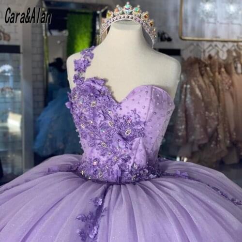 Lilac Quinceanera Dresses with Lace Applique Sweet 16 Dress Beaded One Shoulder vestidos de 15 años 2021 Prom Gowns