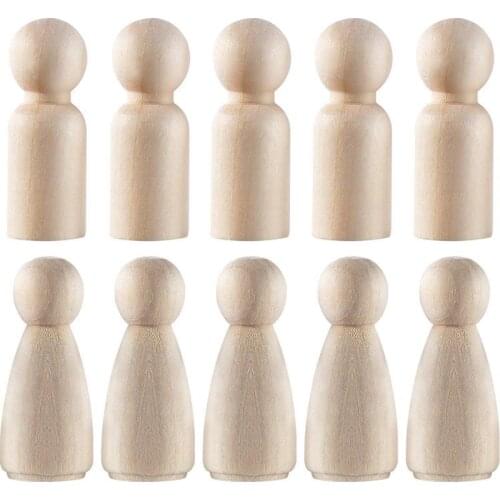 10 Pieces 65 mm Unfinished Wooden Peg Dolls Wooden Tiny Doll Bodies People Decorations,Wood Color