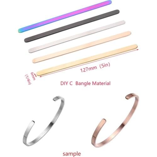 100% Stainless Steel C Open Cuff Bangle Material Rectangle Blank Stamping Tags Mirror Polished 10pcs