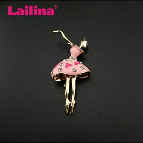 20pcs/lot Crystal Milky Pink Ballerina Girl Brooch Gold Tone