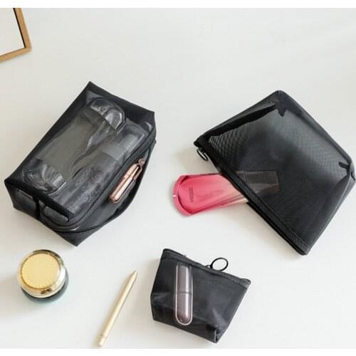 2021 Fashion Small Large Toiletry Beauty Makeup Storage Organizer Bags Black Transparent Mesh Cosmetic Bag Wash Kit Travel Pouch