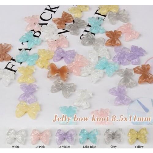 30/100pcs Bow knot 8.5x11mm Jelly color 3D Charms Nail Art Decorations Rhinestones For DIY Nails Art Accessories