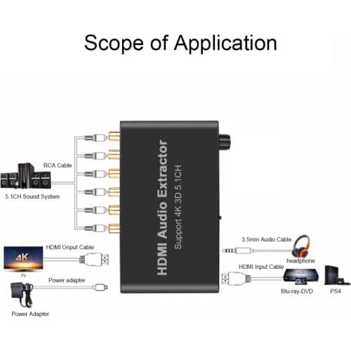 4K 3D 5.1CH HDMI Audio Extractor Decode Coaxial to RCA AC3/DST to 5.1 Amplifier Analog Converter For PS4 DVD