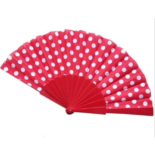50pcs Elegant Plastic Spanish Hand Fans Japanese Polka Dots Hand Folding Fan For Wedding Birthday Party Gifts Favors