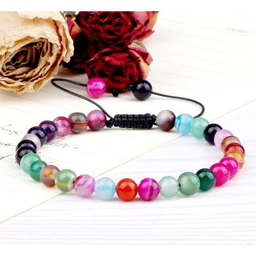 6mm Striped Agates Natural Stone Beads Bracelets Adjustable Bangles Healing Chakra Prayer Buddha Bracelet Men Women Jewelry Gift