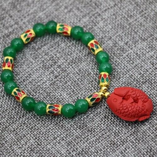 8mm natural green stone chalcedony jades round beads bracelets cloisonne pendant women hot sale bangle jewelry 7.5inch B2909