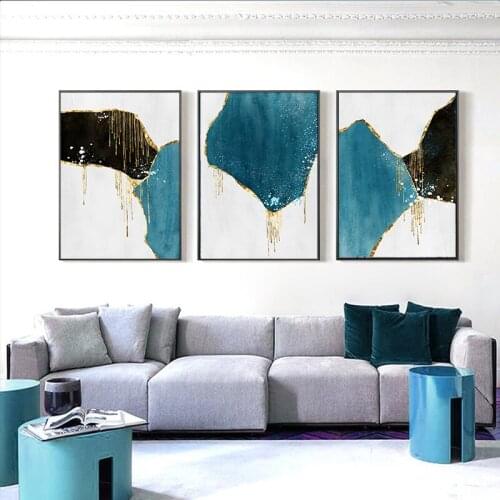 Abstract Black Blue Marble Gold Foil Canvas Painting Posters Prints Minimalist Art Pictures For Living Room Bedroom Aisle Studio