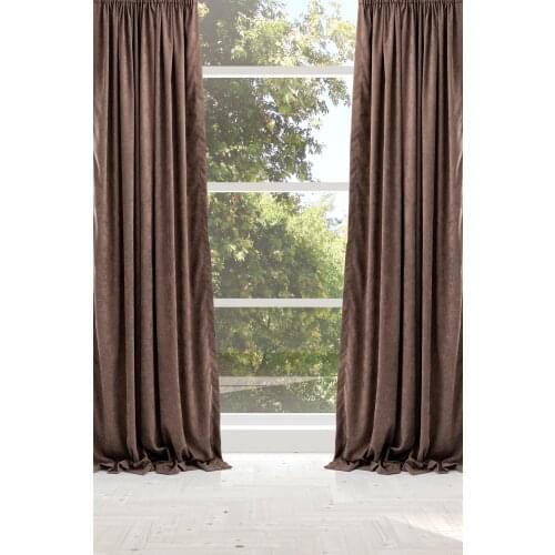 Velvet Look Ready Made Brown Drapery Pleated Curtain