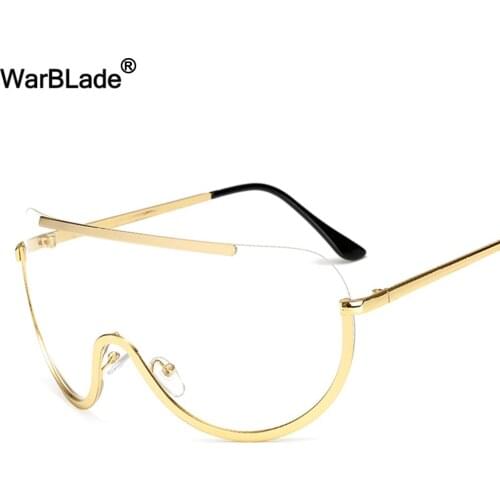 Oversized Shield Sunglasses Big Frame Alloy One Piece Sexy Cool Sun Glasses Women Gold Clear Eyewear Gradient Shades WarBLade