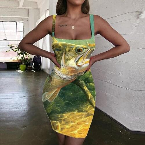 Giyu Brand Fish Dress Women Animal Halter Sleeveless Ocean Vestido Sexy Fishing 3d Print Womens Clothing Mini Evening Short