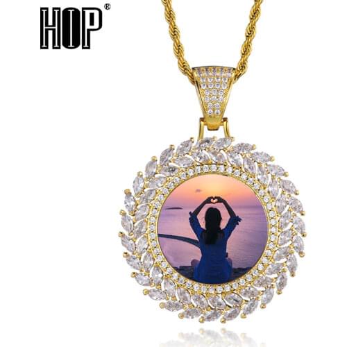 Hip Hop Round Custom Photo Medallions Iced Out Bling Solid Back AAA Cubic Zircon Personalized Necklace & Pendant For Men Jewelry