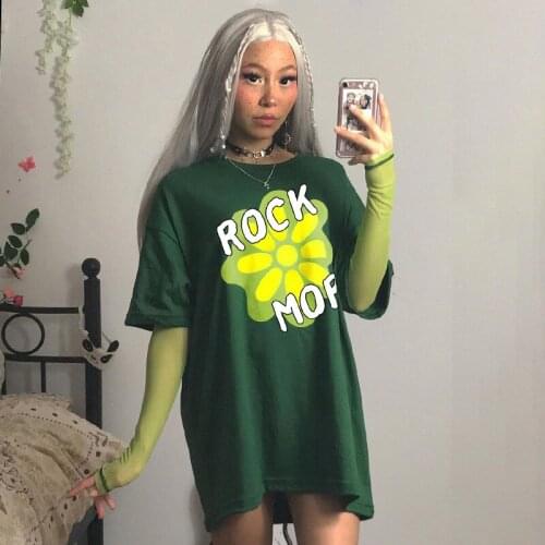 Women Fake 2 Piece Long Sleeve T-shirt Y2k Green T Shirt 2000s Aesthetic Grounge Casual Oversized T Shirt Ladies Floral Print