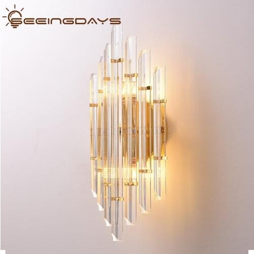 Buy 2 Get 15% Off Crystal Glass Wall Lamps For Living Room Bedroom Golden Metal Irregular Glass Stripe Wall Light Hanging Light