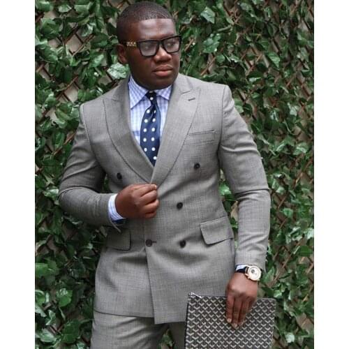 JELTONEWIN High Quality Light Grey Double Breasted Wedding Suits Groom Tuxedo Custome Homme Terno Slim Fit Masculino Jacket+Pant