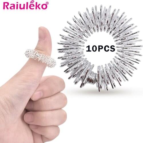 10pcs/Set Stainless Steel Finger Massage Ring Acupuncture Ring Therapy Relax Hand Blood Circulation Pain Relief Health Care