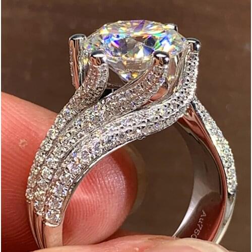 18K Au750 White Gold Women Wedding Party Engagement Ring 1 2 3 4 5 Carat Round Moissanite Diamond Ring Spin 3 Rows Luxury Trendy