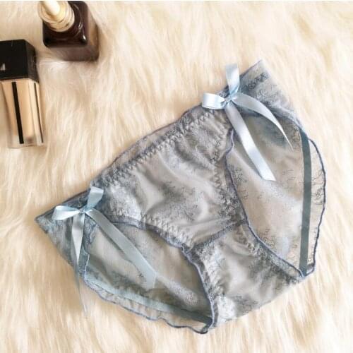 Japanese Lolita Style Lace Underwear Women Floral Embroidery Transparent Briefs Hollowed Sexy Panties Seamless Lingerie S1275