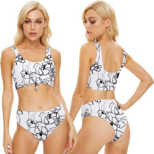 Summer Surfing Swimsuit For Women Bikini Sleeveless Swimwear Floral Print Push Up Bath Suit Ladies Two Piece Bandeau Biquini