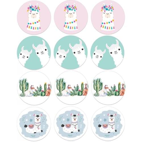 24/48PCS Llama Cactus Stickers Adhesive Stickers DIY Decoration Cartoon Cute Alpaca Birthday Mexican Party Decoration Sticker