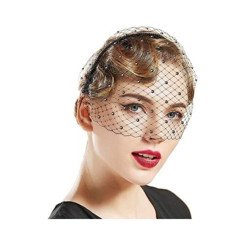 New Black Wedding Face Veil For Bride Crystal Beaded Bling Charming Wedding Hair Accessories With White Drill Photographic Model