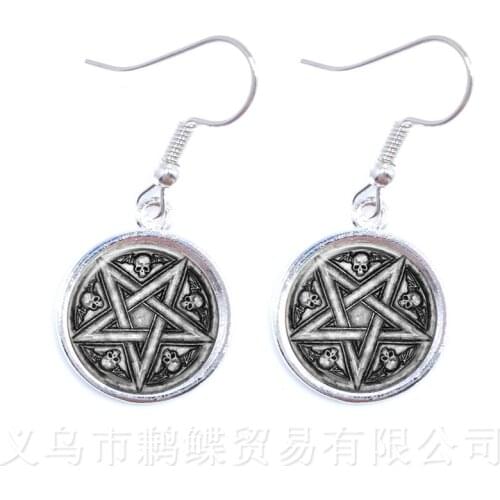 New Supernatural Pentagram Glass Earrings Gothic Pendant Satanism Evil Occult Pentacle Jewelry Pagan Charm Drop Earrings Gift
