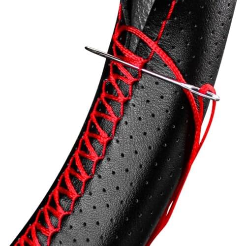 DIY 38cm Steering Wheel Covers soft Leather braid on the steering-wheel of Car With Needle and Thread Car Accessories