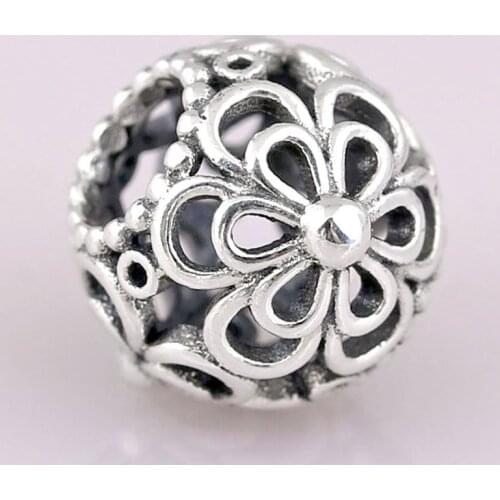 Original Vintage Openwork Appleblossom Beads Fit 925 Sterling Silver Bead Charm Bracelet Bangle DIY Jewelry